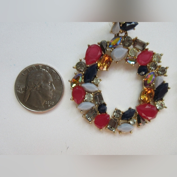 J. Crew Earrings Floral Wreath Gemstones Jewel Dark Peony Red - Picture 2 of 7